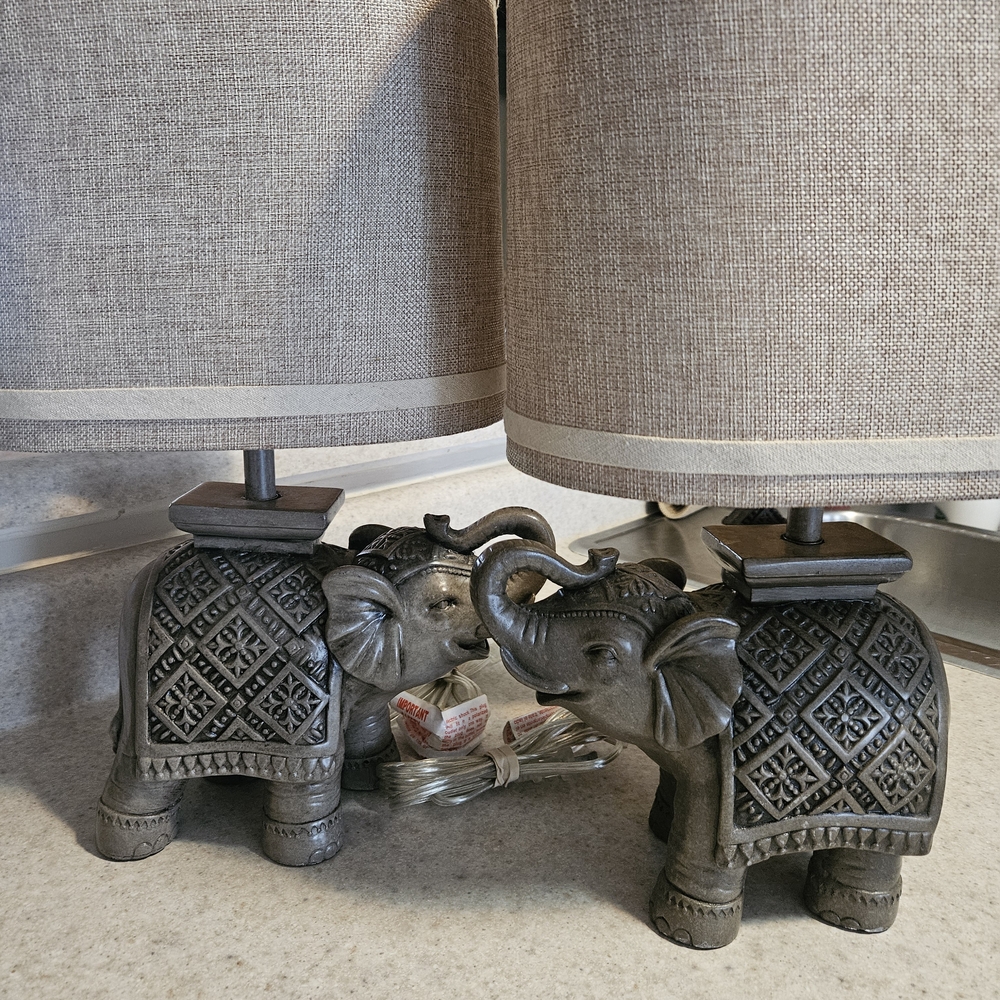 Enchanting Gray Resin Elephant Table Lamps